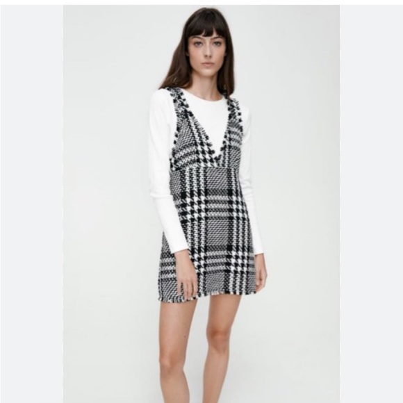 Zara tweed pinafore mini dress NEW - Picture 1 of 12